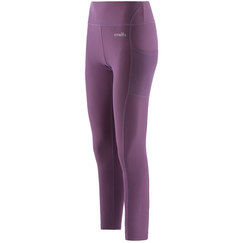 Purple girls 7/8 sports leggings with mesh side pockets by O’Neills.