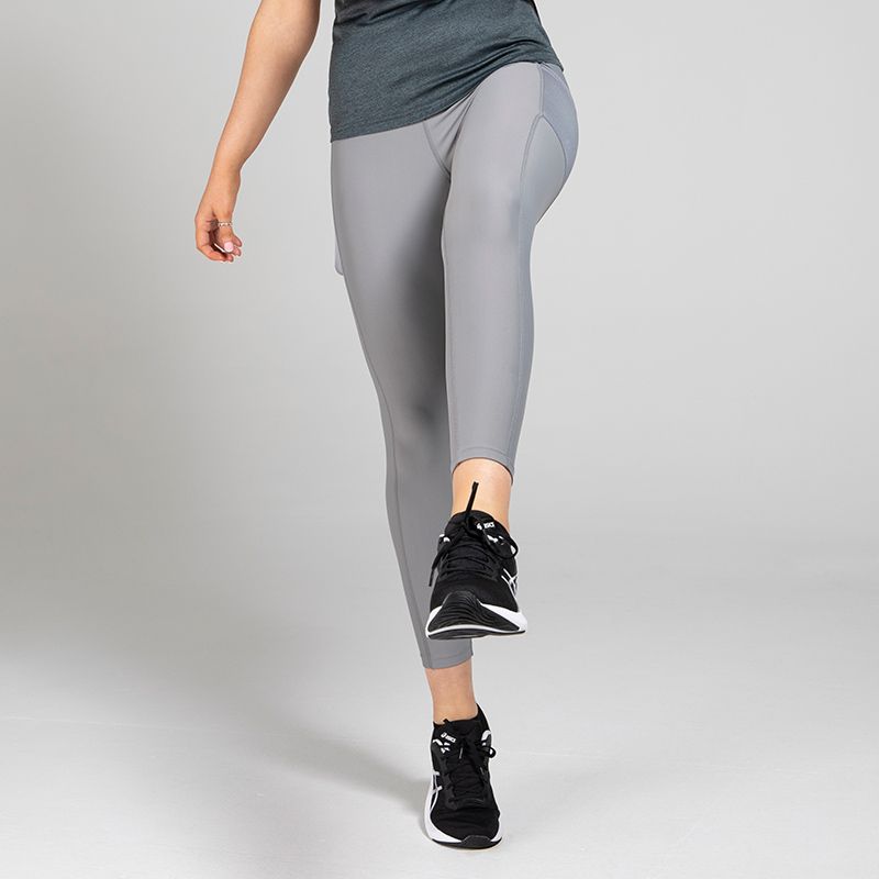 Dark Grey women’s 7/8 workout leggings with mesh side pockets by O’Neills.