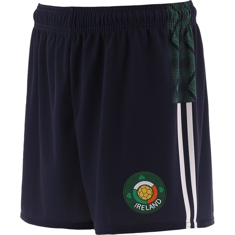 Navy Men's Belcourt Éire Shorts, with an Ireland crest on the left leg from O'Neill's.
