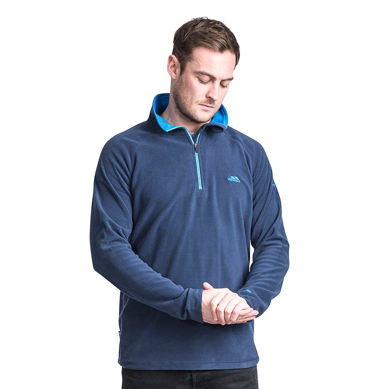 Navy Trespass Men's Half Zip Microfleece Blackford, with a ½ neck zip fastening, from O'Neills.