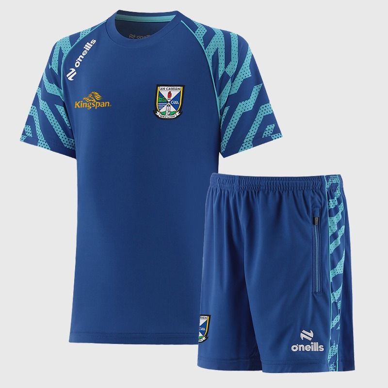 Royal O’Neills Kids' Cavan GAA Electro Two Piece Set including Short Sleeve T-Shirt and Shorts.