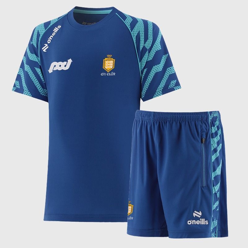 Royal O’Neills Kids' Clare GAA Electro Two Piece Set including Short Sleeve T-Shirt and Shorts.