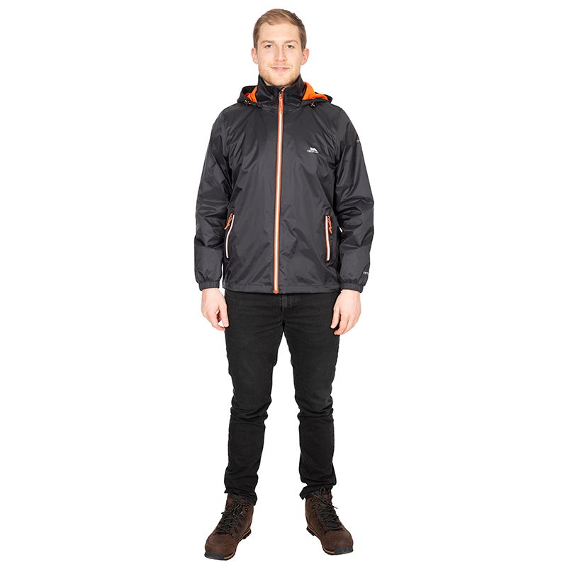 Men's Black Trespass Briar Waterproof Rain Jacket, with 2 Zipped Pockets from O'Neills.