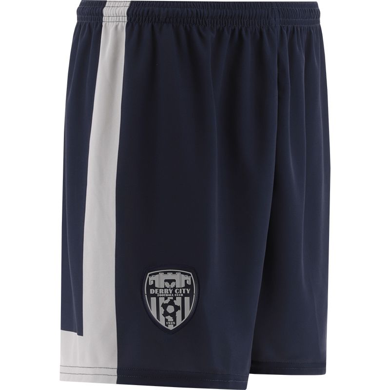 Navy Derry City FC Away shorts with the official Derry City crest from O’Neills.