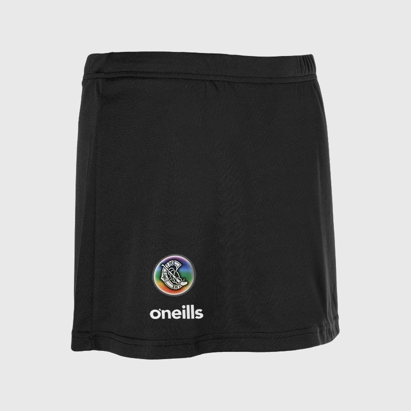 Black Kids' Camogie Skort with elasticated waistband and O’Neills branding by O’Neills.