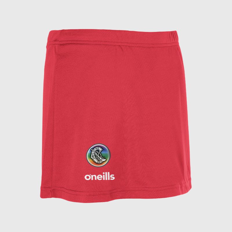 Red Kids' Camogie Skort with elasticated waistband and O’Neills branding by O’Neills.