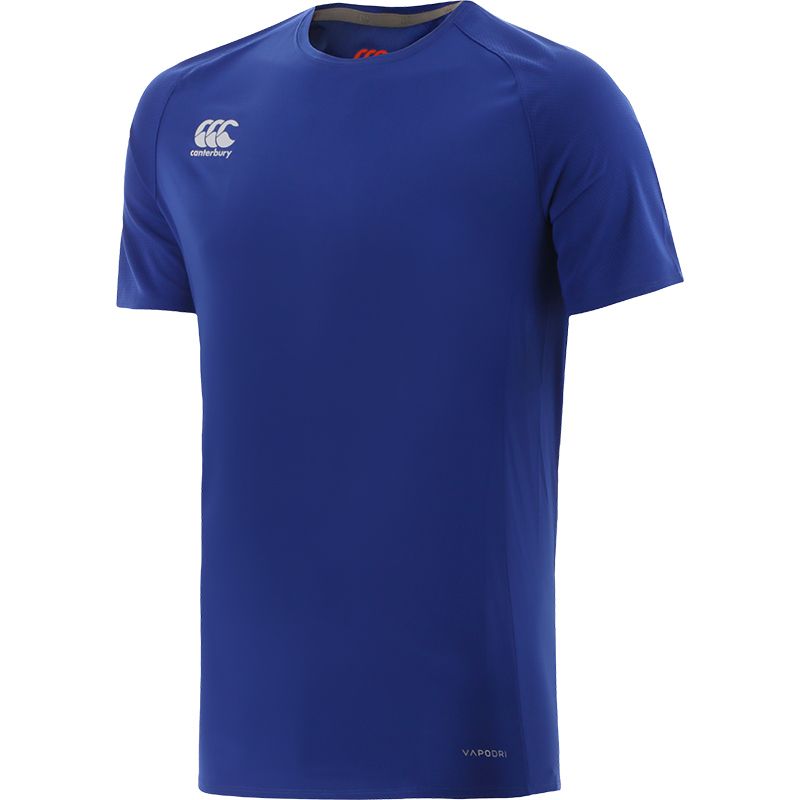 Blue Canterbury men's t-shirt with VapoDRI and grey CCC logo on right chest from O'Neills.