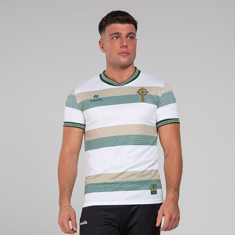 Men's Celtic Cross Hooped Jersey White / Bottle / Gold by O’Neills