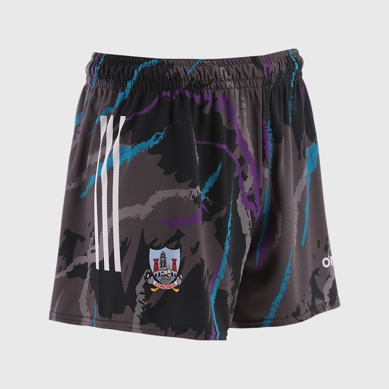 Grey Cork GAA Training Shorts with stripe detail on leg by O’Neills.