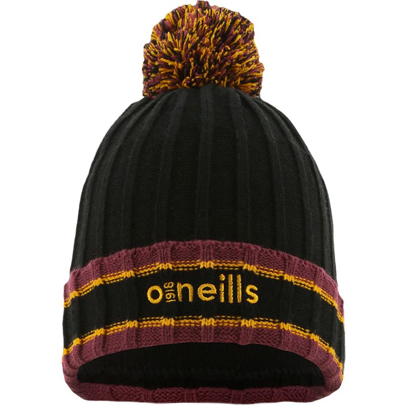 Black and Maroon Darcy knit bobble hat with large pom-pom by O’Neills.