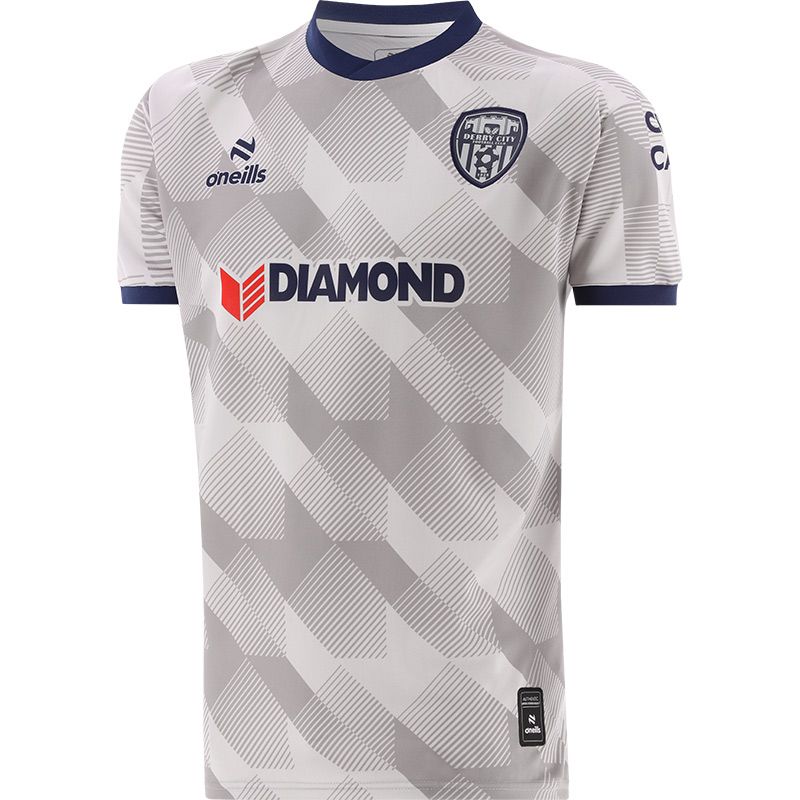 Grey Derry City FC Kids’ Away Goalkeeper Jersey 2024 with ribbed collar and cuffs by O’Neills.