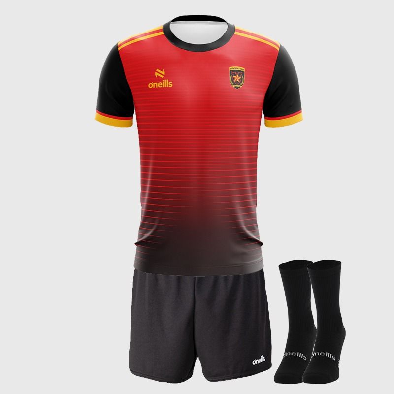 O'Neills De La Salle College Belfast PE Pack including jersey, shorts and socks.