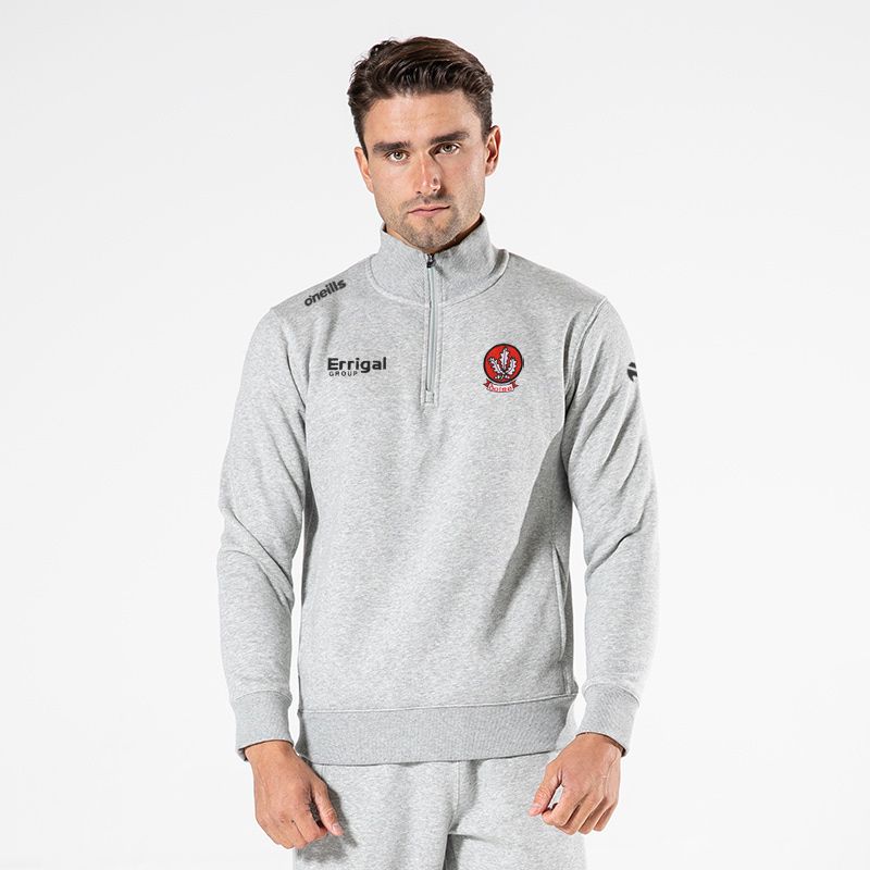 Derry GAA Grey Men’s Evolve Fleece half zip sweatshirt with ribbed collar and two side pockets by O’Neills.
