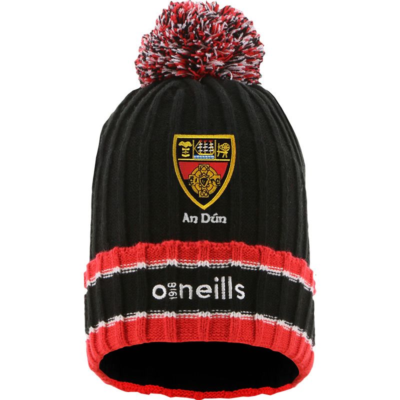 Black kids' Down Darcy knit bobble hat with large pom-pom by O'Neills.