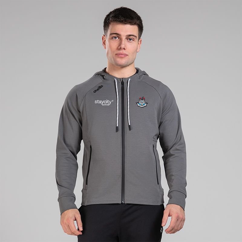 Dark Grey Men’s Dublin GAA Quantum Fleece Full Zip Hoodie with zip pockets and Dublin GAA crest by O’Neills.