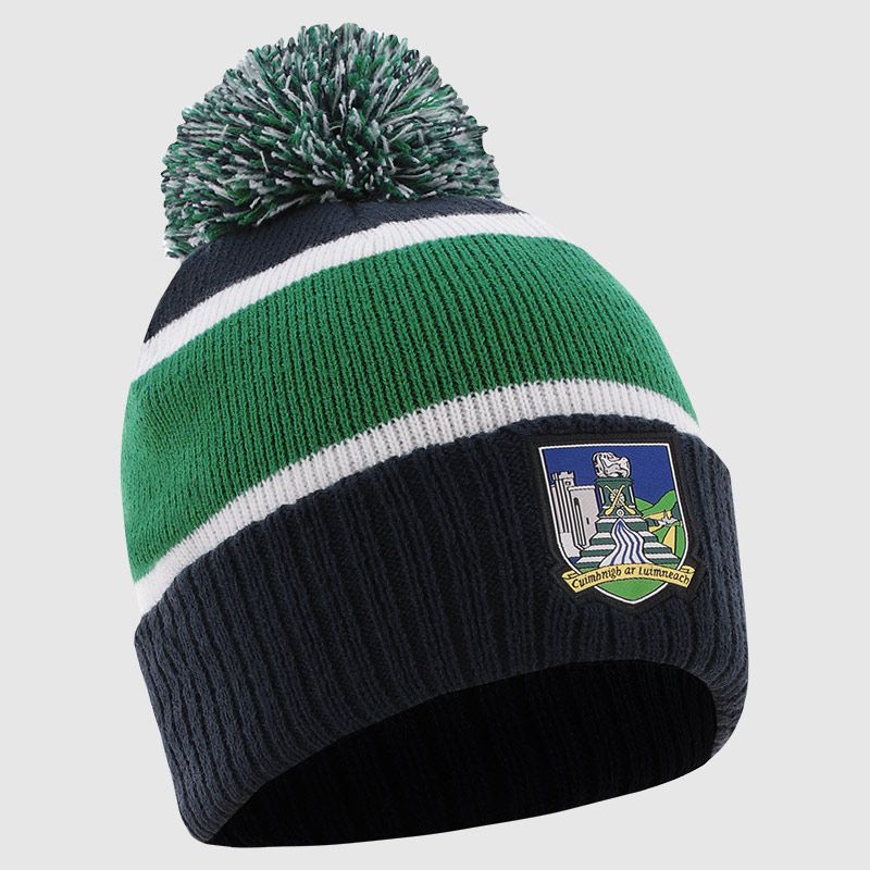 Navy Limerick GAA Adults Dynamo Knitted Bobble Hat by O’Neills.