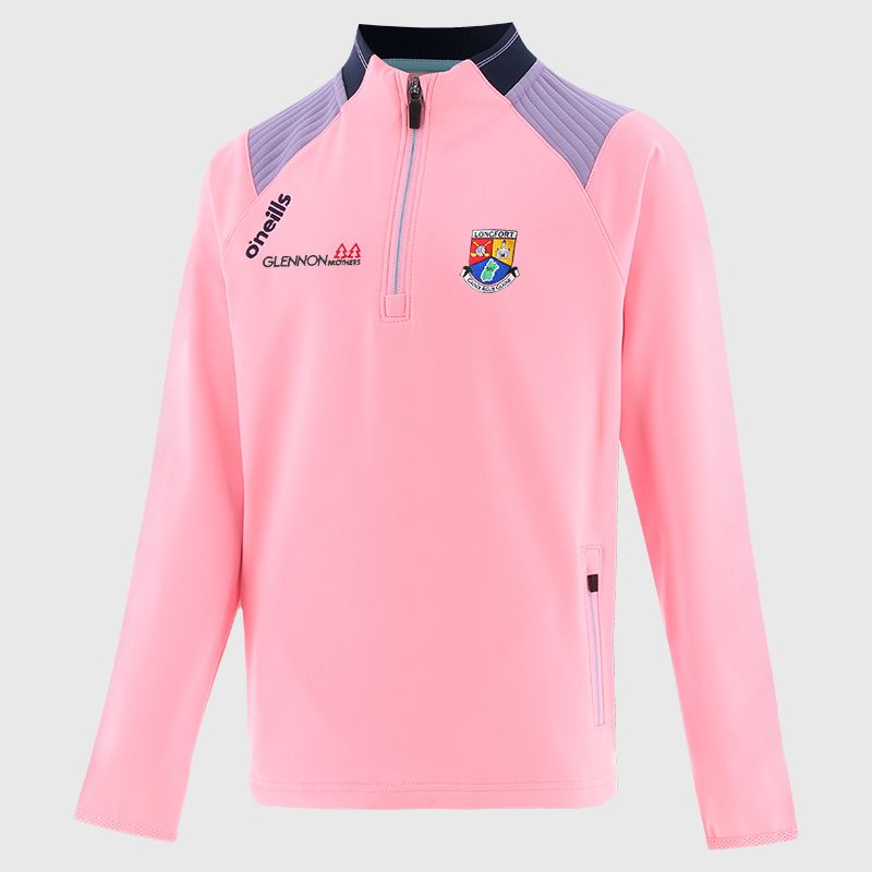 Pink Longford GAA Kids' Dynamo Brushed Half Zip by O’Neills.