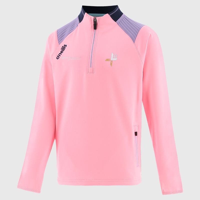 Pink Louth GAA Kids' Dynamo Brushed Half Zip by O’Neills.