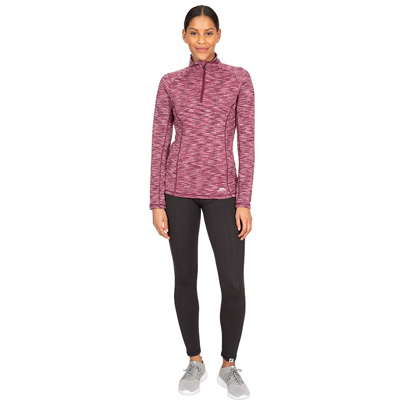 Maroon Trespass women's half zip top with reflective logo from O'Neills.