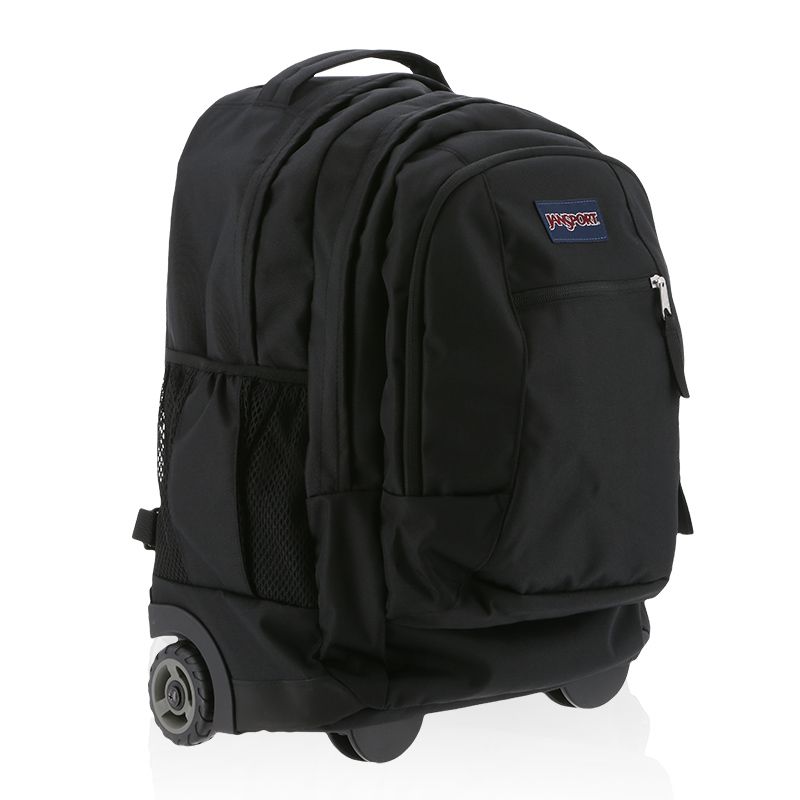 Black Jansport Driver 8 Wheeled Backpack with wheels, a retractable grab handle and laptop sleeve from O’Neills.