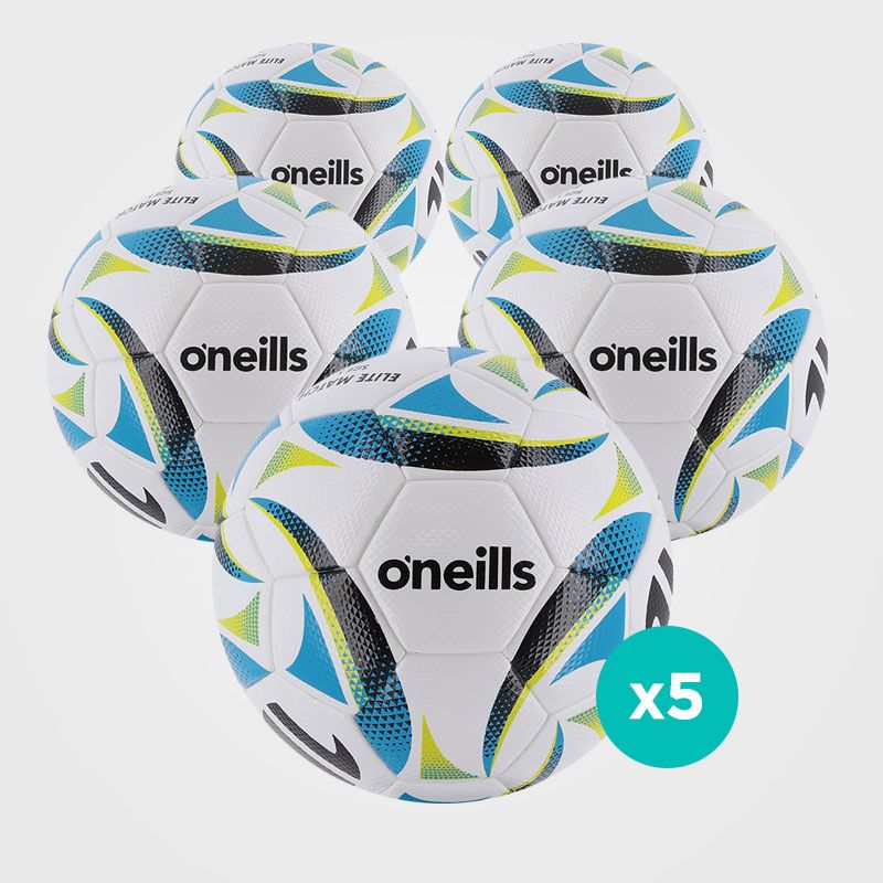White, black and blue premium stitched 5 pack match ball from O'Neills