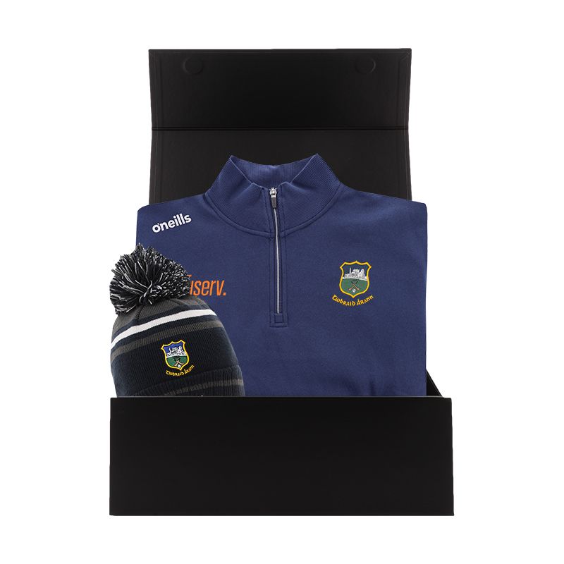 Tipperary GAA Gift Box with Tipperary GAA half zip fleece and bobble hat packaged in a gift box by O’Neills.
