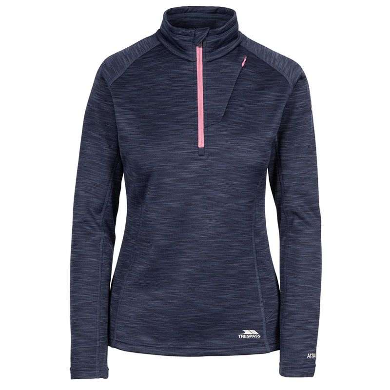 Women's Navy Trespass Fairford Half Zip Fleece Top, with concealed zip pocket from O'Neills.