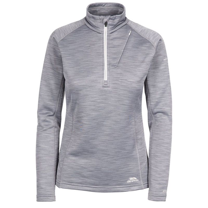Women's Grey Trespass Fairford Half Zip Fleece Top, with concealed zip pocket from O'Neills.