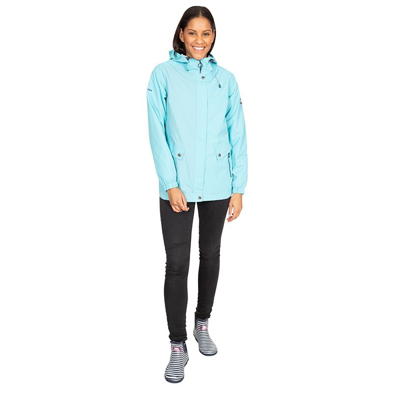 Women's Blue Trespass Flourish Waterproof Hooded Jacket, with 2 dual-access zip pockets with press-button top envelope fastenings from O'Neills.