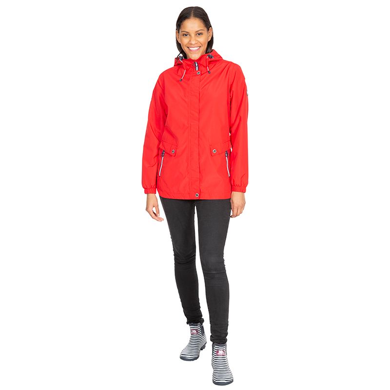 Women's Red Trespass Flourish Waterproof Hooded Jacket, with 2 dual-access zip pockets with press-button top envelope fastenings from O'Neills.