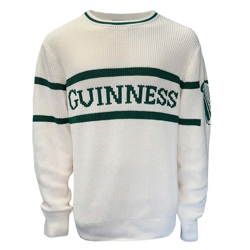 Cream and Green Guinness Men's Harp Sleeve Knit Sweatshirt from O'Neills