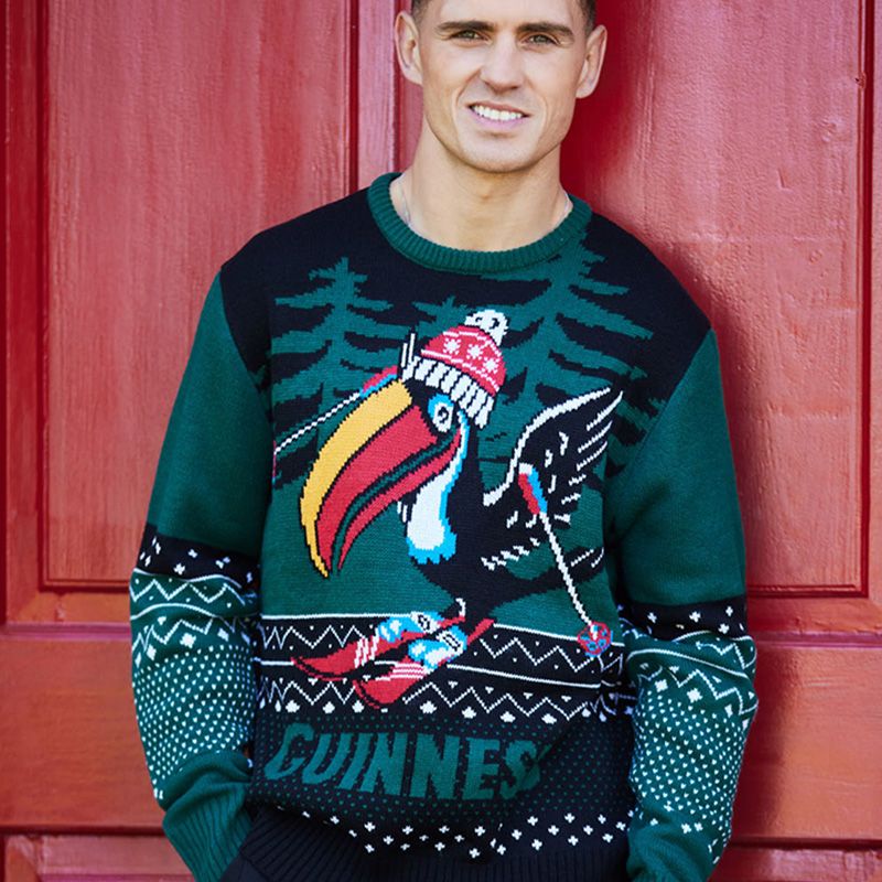 Green and Black Guinness Christmas Forest Ski Toucan Sweatshirt from O'Neills