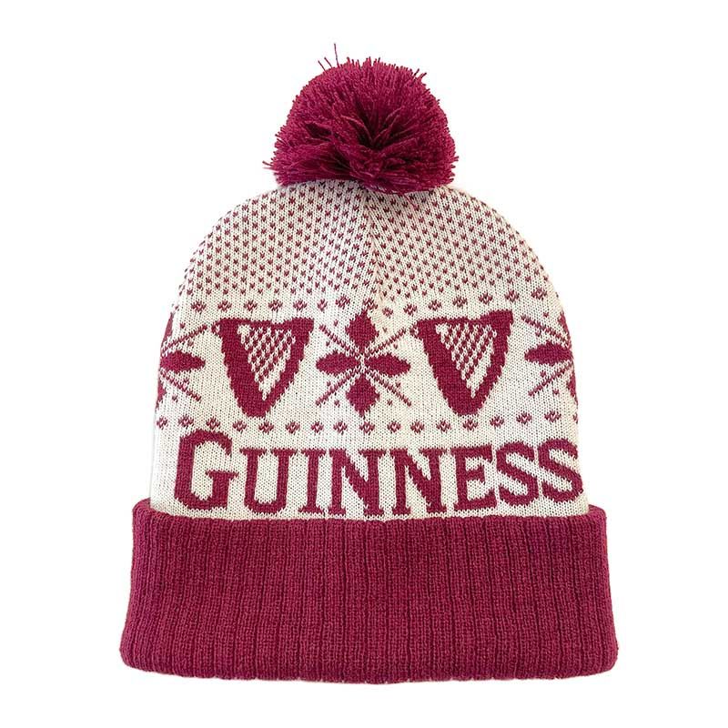 Cream/Red Guinness Harp Bobble Hat from O'Neills.