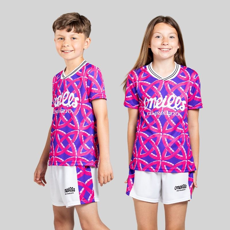 Purple O’Neills Gael Jersey and Shorts set with an all over Celtic inspired design
