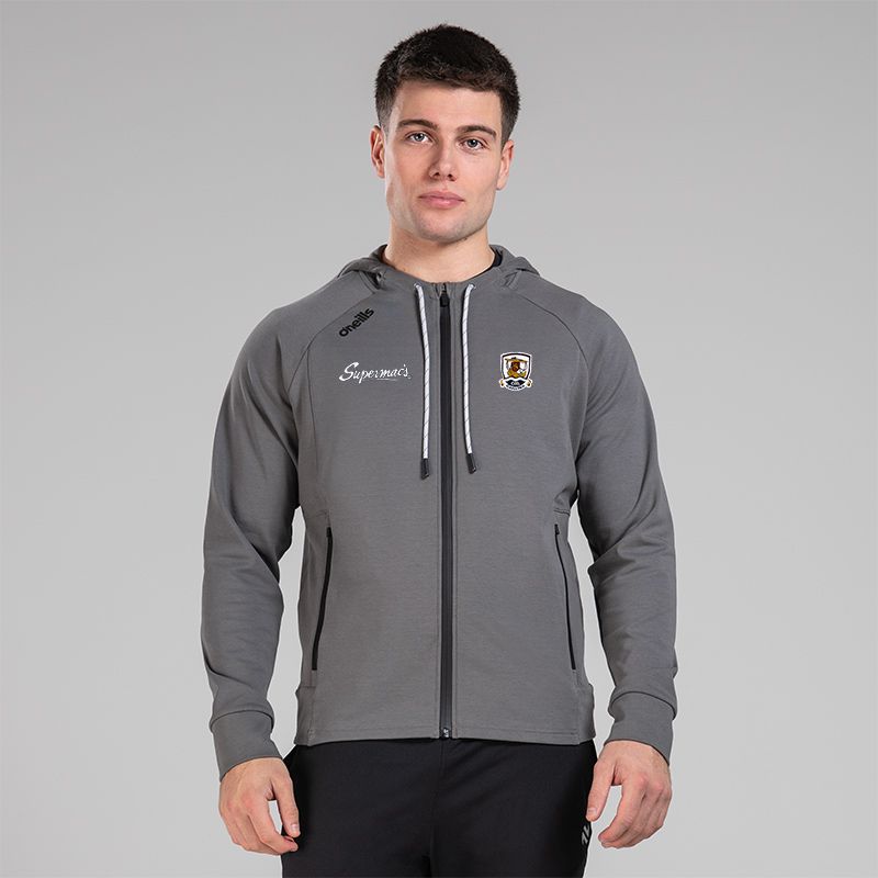 Dark Grey Men’s Galway GAA Quantum Fleece Full Zip Hoodie with zip pockets and Galway GAA crest by O’Neills.