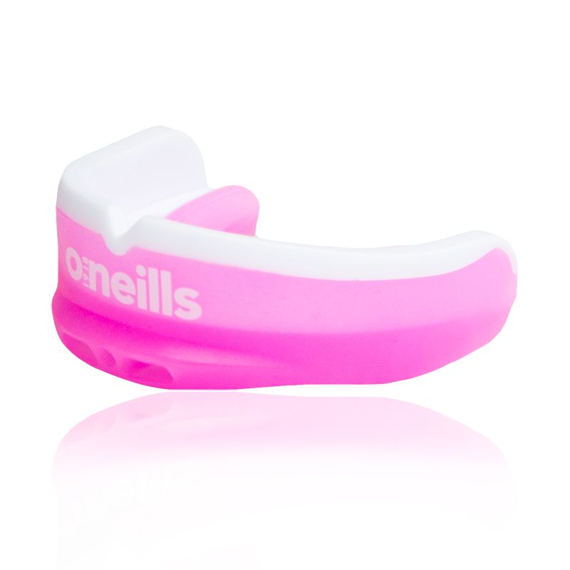 pink and white shock absorbing gel mouthguard from O'Neills