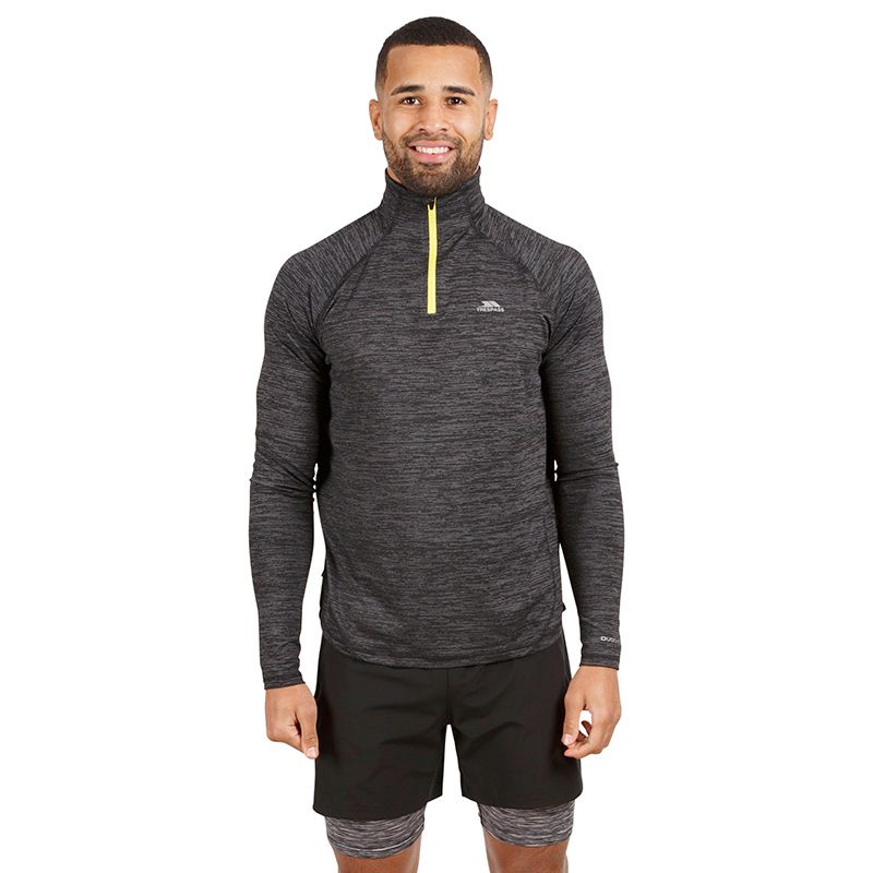 Grey Trespass men's half zip long sleeve top with contrasting yellow zip from O'Neills.