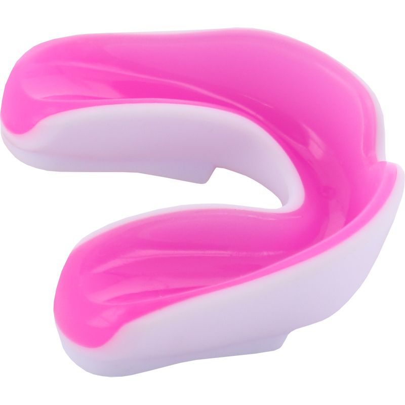 White and pink mouthguard with a gel coated interior from O'Neills
