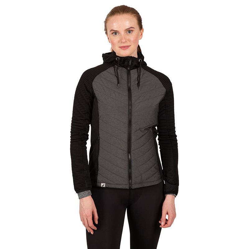 Women's Black Trespass Grace Full Zip Hybrid Jacket, with 2 zip pockets from O'Neills.