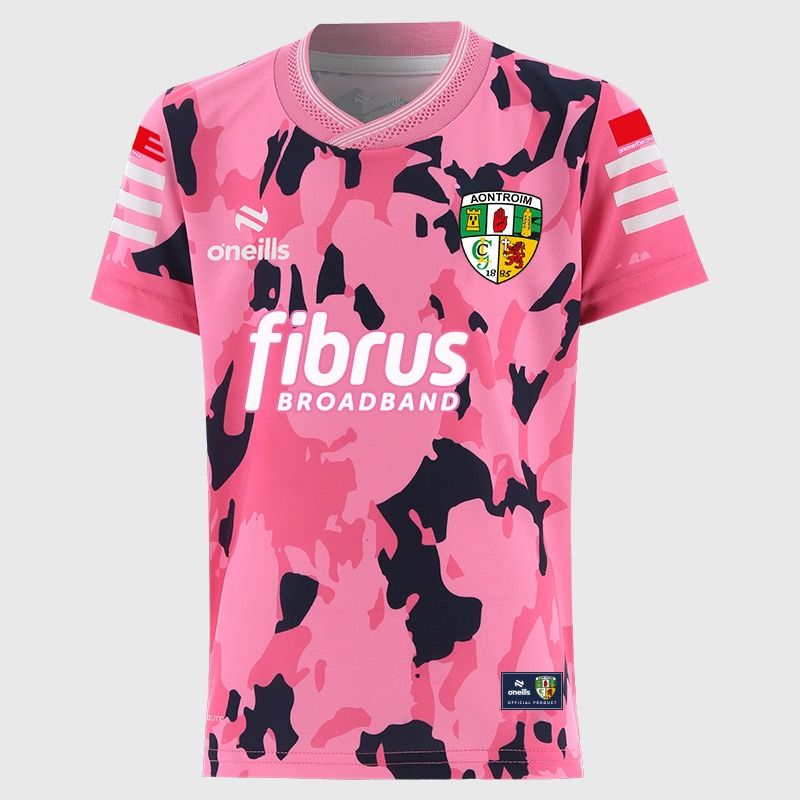 Pink Antrim GAA Kids' Short Sleeve Training Top 2026 from O’Neills