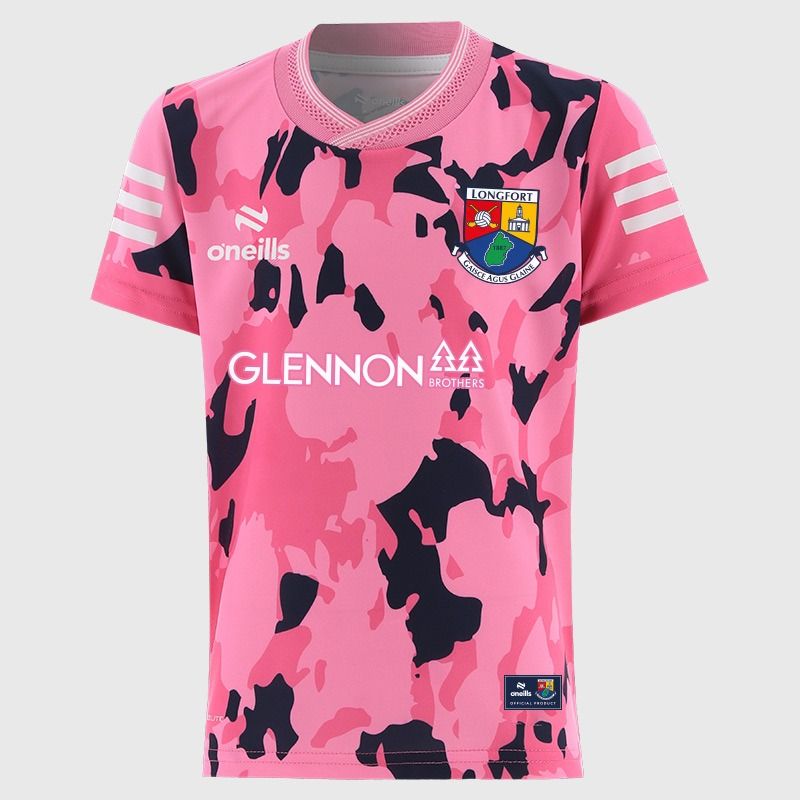 Pink Longford GAA Kids' Short Sleeve Training Top 2026 from O’Neills.