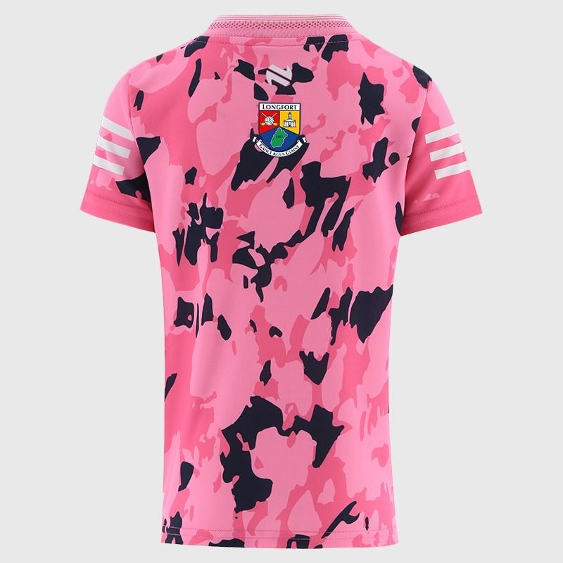 Pink Longford GAA Kids' Short Sleeve Training Top 2026 from O’Neills.