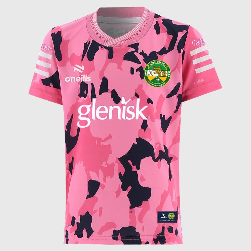 Pink Offaly GAA Kids' Short Sleeve Training Top 2026 from O’Neills.