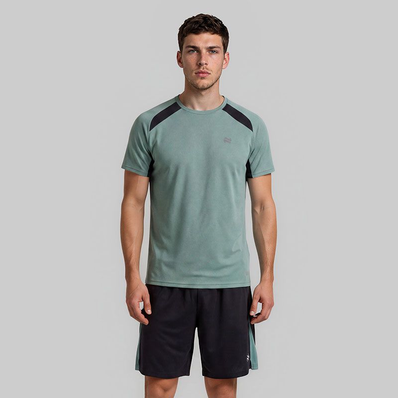 Green / Black O’Neills Men’s Raptor 2 piece set with short sleeve T-Shirt and Shorts.