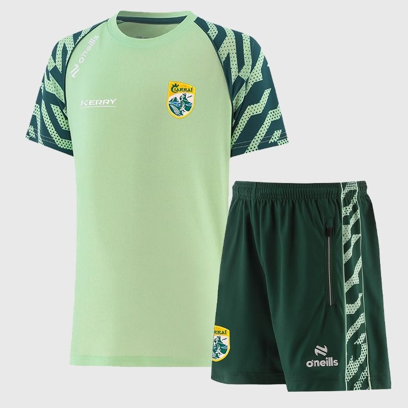 Green O’Neills Kids' Kerry GAA Electro Two Piece Set including Short Sleeve T-Shirt and Shorts.