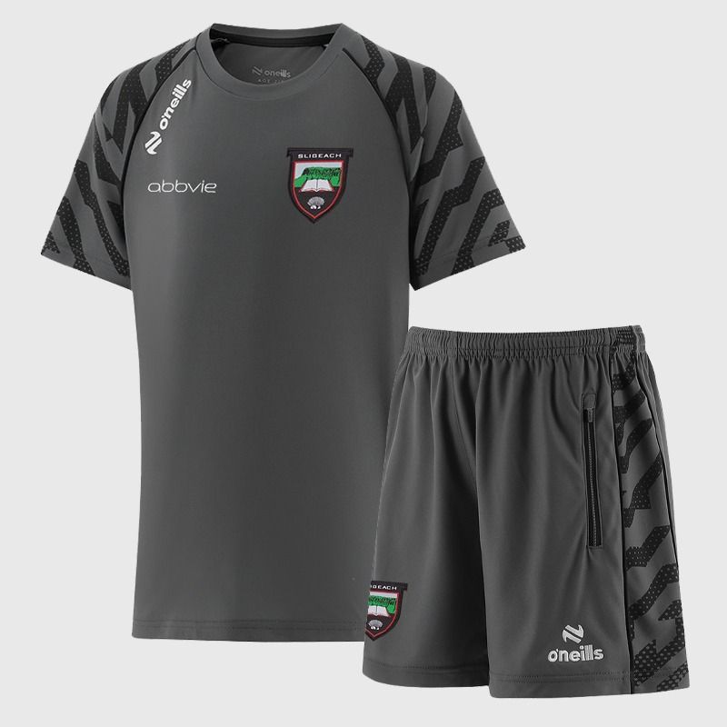 Dark Grey O’Neills Kids' Sligo GAA Electro Two Piece Set including Short Sleeve T-Shirt and Shorts.