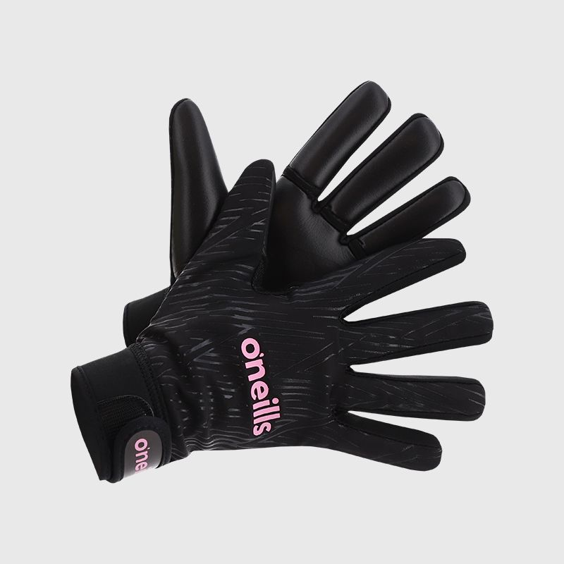 Black / Pink GAA gloves with Velcro strap fastening and latex palm by O’Neills.