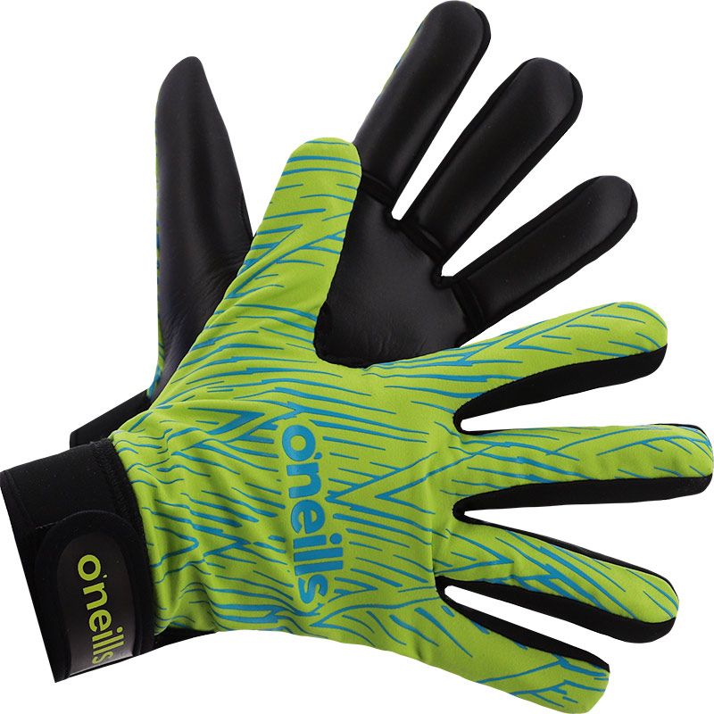 Green GAA gloves with Velcro strap fastening and latex palm by O’Neills.