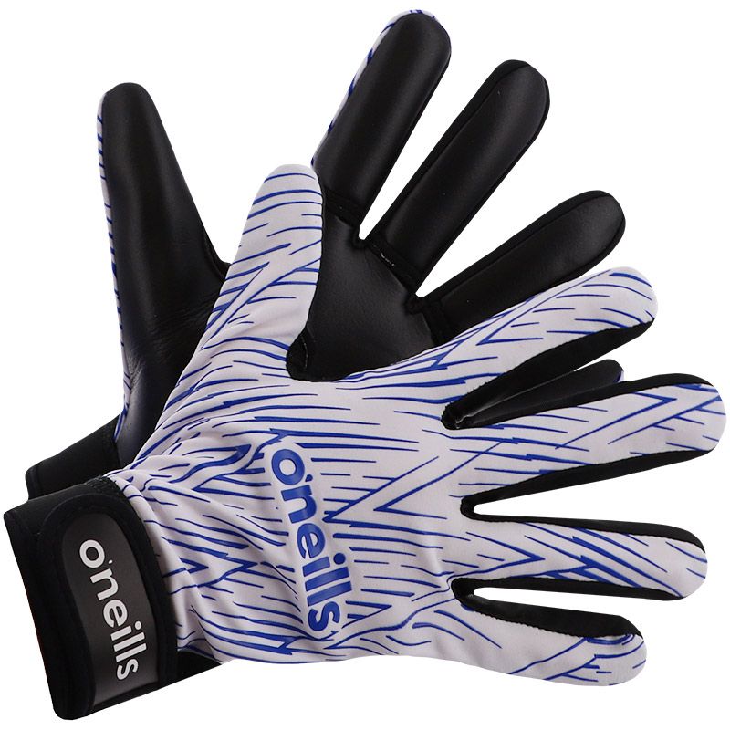 White GAA gloves with Velcro strap fastening and latex palm by O’Neills.