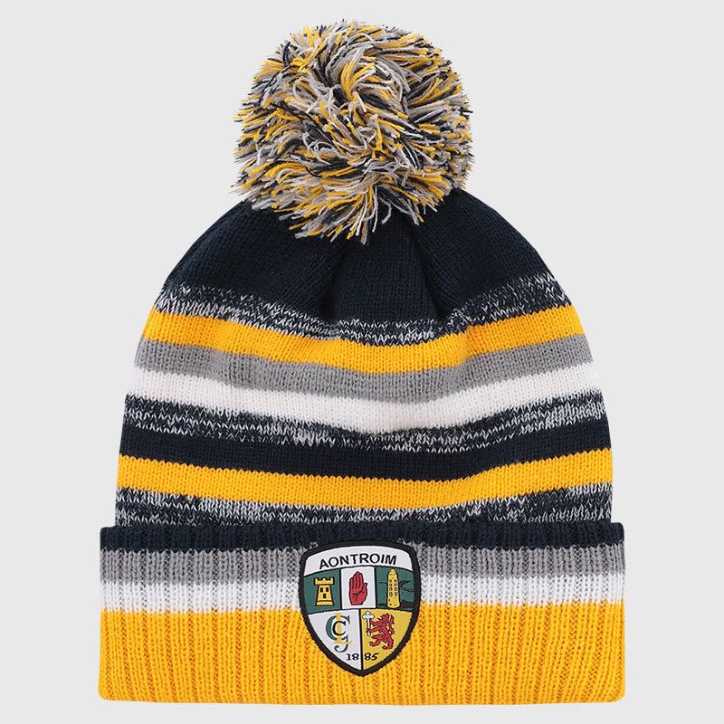 Antrim GAA Adults Hydra Knitted Bobble Hat Marine / Amber from O’Neills